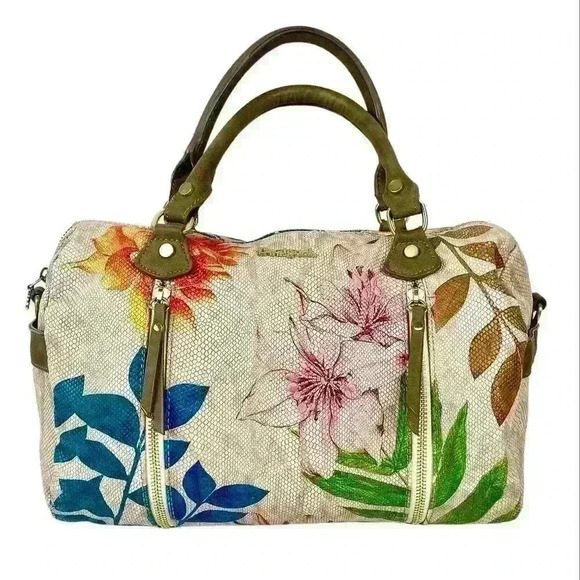 Desigual Handbags - Desigual Mogly  Sidney Floral Beige Satchel Bag Faux Leather Snake Large Handbag